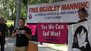 Activists protest Pfc. Bradley Manning's detention in August outside a Marine Corps base in Quantico, Virginia.