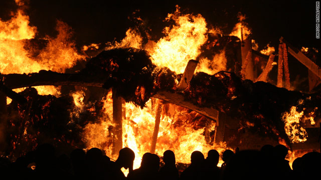 The 128-year-old Tombs of the Buganda Kings are engulfed in flames.