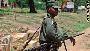 A Congolese army soldier patrols in Mboko in South Kivu in November.