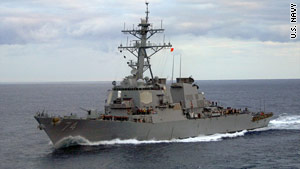 The destroyer USS McFaul is monitoring a Panamanian-flagged vessel
 taken over by pirates.