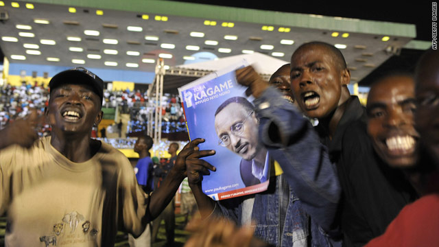 Supporters of President Paul Kagame celebrate at a rally in Kigali on Tuesday.