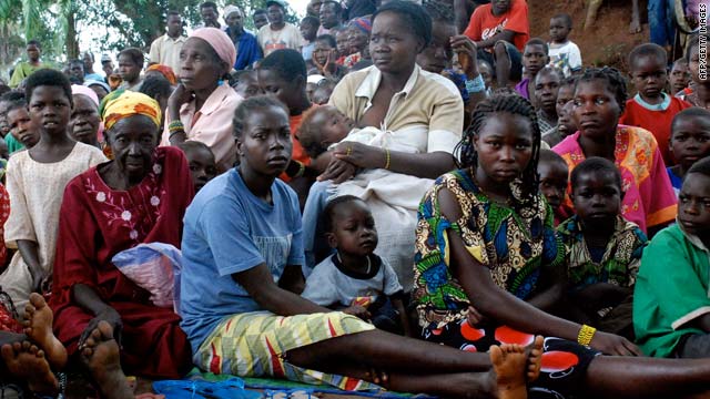 Southern Sudanese wait for food, shelter, security and medicine at the village of Nzara, Sudan.