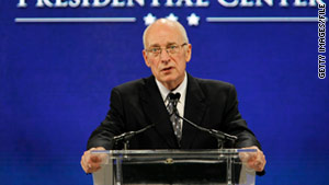 Ex-Vice President Dick Cheney, here at the Bush Presidential Center's groundbreaking last month, ran Halliburton in the '90s.