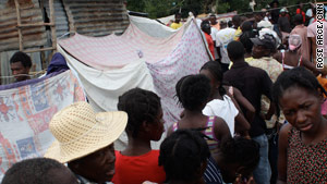 People line up for food in Port-au-Prince, Haiti.