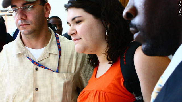 American missionary Charisa Coulter leaves a Port-au-Prince police station on Monday.