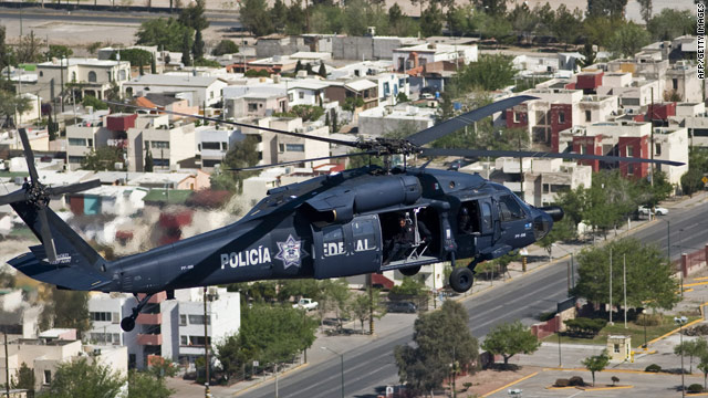 Mexican states along the U.S. border have seen some of the worst violence. This police helicopter flies over Juarez last week.