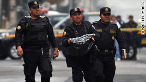 One of the severed heads was found in a plastic bag in front of the Congress building in Guatemala City.