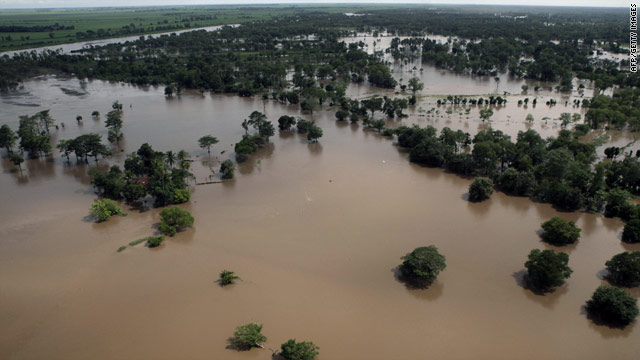 An aerial view shows flooding south of Guatemala City. More than 40 people reportedly have died in heavy rains and landslides.