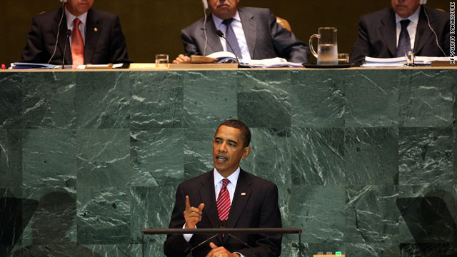 President Obama addresses the U.N. General Assembly in September 2009.