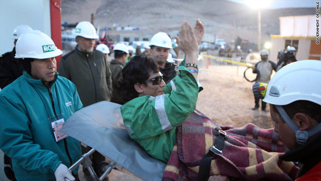 Claudio Yaez, 34, is the eighth miner to be rescued at the San Jose mine Wednesday.