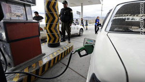 Regular gas, which cost the equivalent of $1.97 per gallon, now costs $3.42 per gallon in Bolivia.