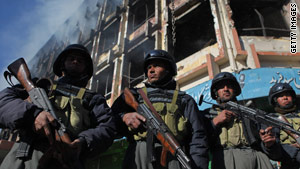 Afghan police deployed on the streets of Kabul after recent attacks by Taliban-linked militants.