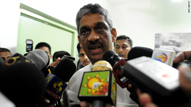 Sri Lanka's former army chief and presidential candidate general Sarath Fonseka addresses the media on February 3 in Colombo.