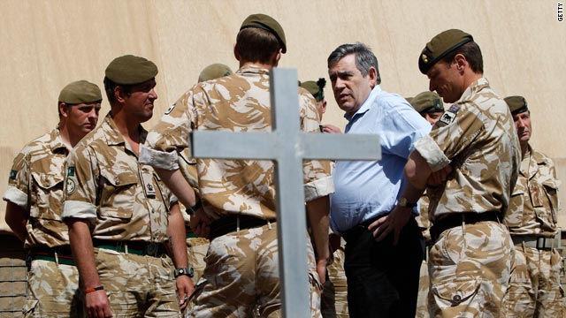 UK PM Gordon Brown during a visit March 6 to the Shawqat forward operating base, Lashkar Gah, Afghanistan.
