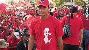 Supporters of deposed Thai Prime Minister Thaksin Shinawatra gather Sunday in Bangkok.