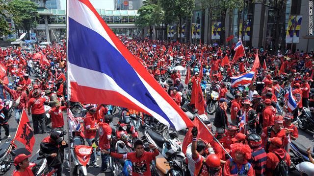 Red Shirt supporters of ousted premier Thaksin Shinawatra stage anti-government protests in Bangkok on April 3, 2010.
