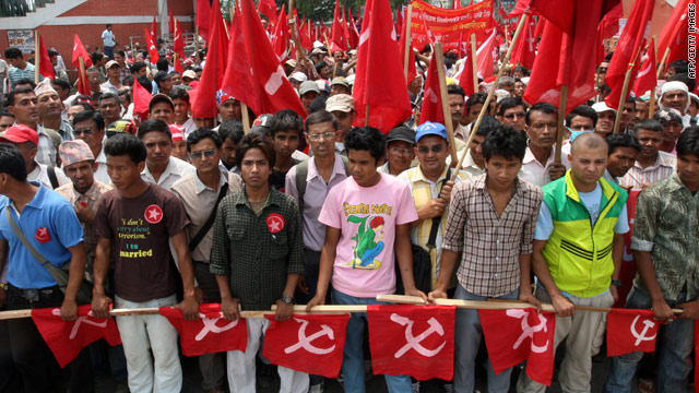 Nepalese workers affiliated to the Unified Communist Party of Nepal rally in Kathmandu on May 1.