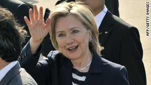 Secretary of State Hillary Clinton arrives in Tokyo, Japan, Friday for the start of her Asian tour.