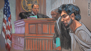The 11 held in Pakistan are suspected of having ties to Times Square suspect Faisal Shahzad, here in a court drawing.