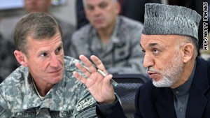 Gen. Stanley McChrystal during a briefing with Afghan President Hamid Karzai in Kabul,  April 10, 2010.