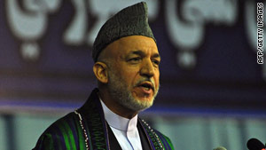 President Hamid Karzai speaks at the peace conference in Kabul on June 4.