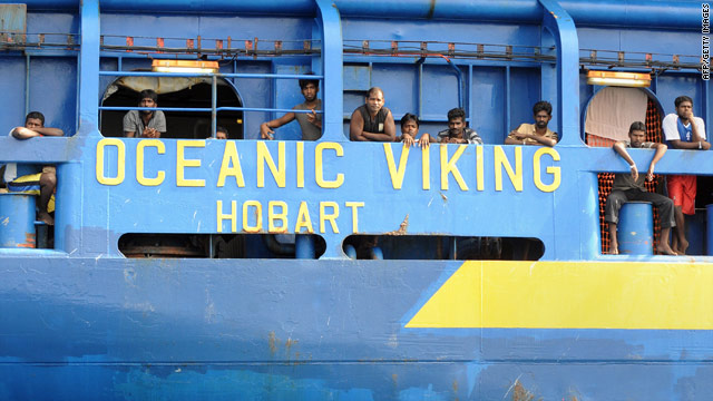 Sri Lankan asylum seekers aboard an Australian Customs and Immigration Fisheries Patrol vessel.
