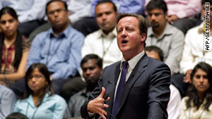 British Prime Minister David Cameron speaks in Bangalore, India, on Wednesday.