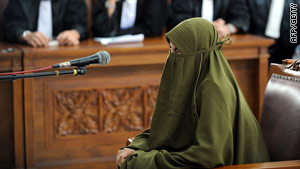 Putri Munawaroh during her trial in a court room in Jakarta on Thursday. She was sentenced to three years in jail.