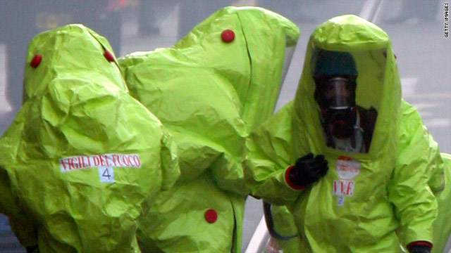 An NBC team (Nuclear, Biological and Chemical) performs a drill in Turin, Italy, in 2005.