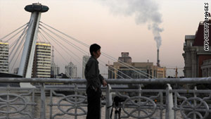 Smoke rises from a chimney in Tianjin where the U.N. Climate Change Conference was held.