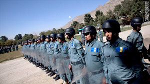 Recruits undergo training at the Police Academy in October Reports suggest some police have defected to the Taliban.