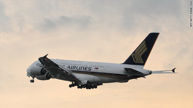 A Singapore Airlines Airbus A380 plane takes off from Changi International airport in Singapore bound for London on Friday.