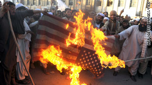 Pakistanis burn a U.S. flag last month in Quetta to protest against the threat of American drone attacks.