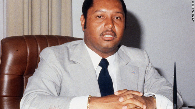 A photo dated March 1982 shows Haiti 's former president Jean-Claude Duvalier sitting in his office at the presidential palace.