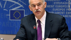 Greek Prime Minister George Papandreou speaking at the European Parliament Thursday.