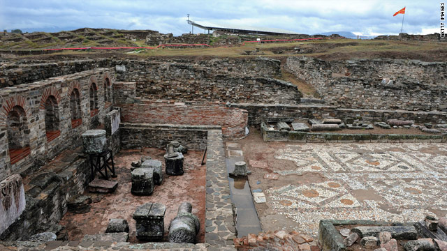 The famous mosaics of the ancient Roman archeological site of Stobi, in southeast Macedonia