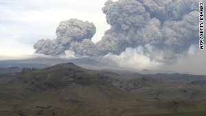 An ash cloud billows from the volcano beneath the Eyjafjallajokull glacier in Iceland on May 8.