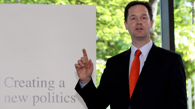 British Deputy Prime Minister Nick Clegg announces proposed changes to the UK political system one week after entering office.