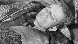 The body of Romanian dictator Nicolae Ceausescu, reportedly photographed immediately after being executed in 1989.