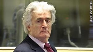 Radovan Karadzic appears in the courtroom of the ICTY War Crimes tribunal in the Hague on November 3, 2009.