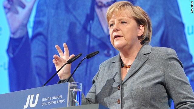 Chancellor Angela Merkel addresses a meeting on Saturday during which she said multiculturalism had failed in Germany.