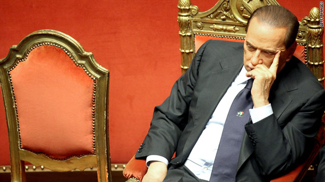 Italian Prime Minister Silvio Berlusconi delivers a speech to save his political career during a debate in Italy's senate.