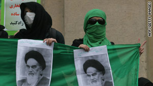 Iranian opposition supporters demonstrate at Tehran University's campus last month.