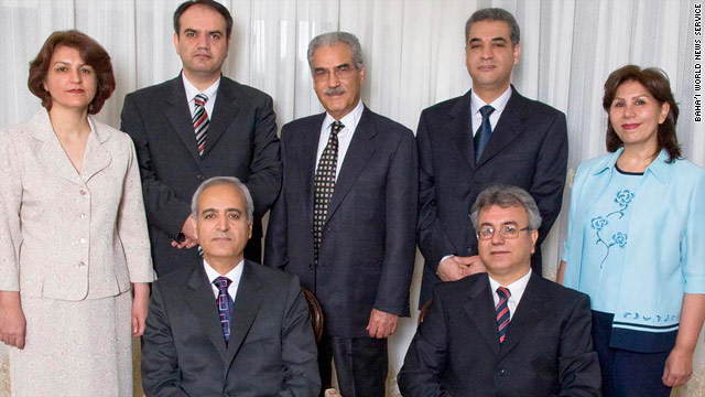 File image of the seven Baha'i community leaders imprisoned in Tehran and now on trial