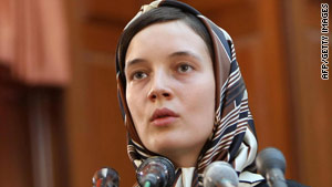 Clotilde Reiss defends herself during a hearing at a revolutionary court in Tehran on August 8.