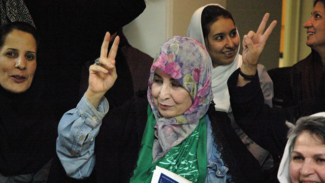 Zahra Rahnavard, wife of Iranian opposition leader Mir Hossein Moussavi, meets with women's rights activist in Tehran.