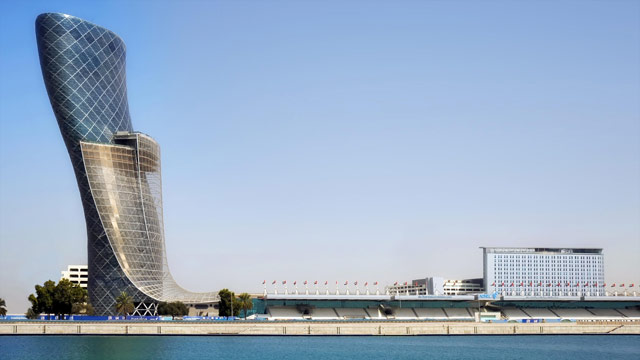 The Capital Gate building has been deliberately engineered to slant.
