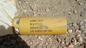 Amnesy International describes this as an unexploded bomblet that would have been carried by a cruise missile.