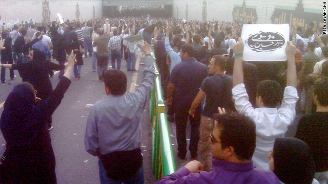 Protesters take to the streets of Tehran in June 2009.