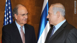 Prime Minister Benjamin Netanyahu, right, told U.S. envoy George Mitchell he is committed to peace.